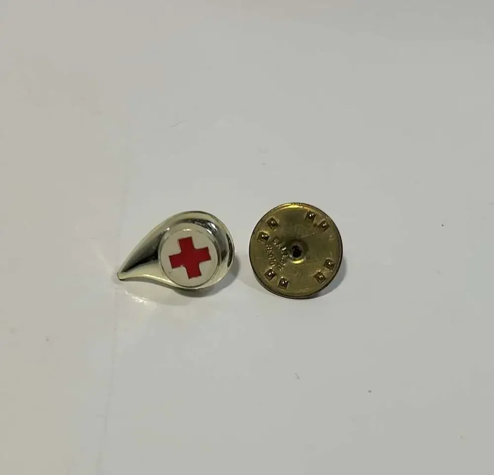 Red Cross Donor Drop Pin gold tone enamel